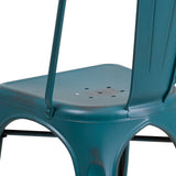 Commercial Grade Distressed Kelly Blue-Teal Metal Indoor-Outdoor Stackable Chair