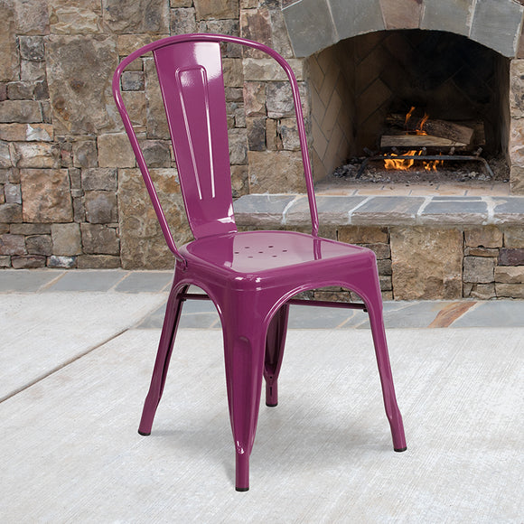 Commercial Grade Purple Metal Indoor-Outdoor Stackable Chair by Office Chairs PLUS