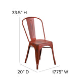 Commercial Grade Distressed Kelly Red Metal Indoor-Outdoor Stackable Chair