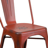 Commercial Grade Distressed Kelly Red Metal Indoor-Outdoor Stackable Chair