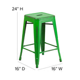 Commercial Grade 24" High Backless Distressed Green Metal Indoor-Outdoor Counter Height Stool
