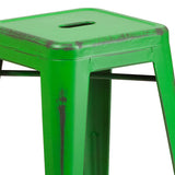Commercial Grade 24" High Backless Distressed Green Metal Indoor-Outdoor Counter Height Stool
