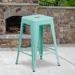 Commercial Grade 24" High Backless Mint Green Indoor-Outdoor Counter Height Stool by Office Chairs PLUS