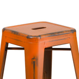 Commercial Grade 24" High Backless Distressed Orange Metal Indoor-Outdoor Counter Height Stool