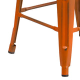 Commercial Grade 24" High Backless Distressed Orange Metal Indoor-Outdoor Counter Height Stool