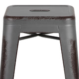 Commercial Grade 24" High Backless Distressed Silver Gray Metal Indoor-Outdoor Counter Height Stool