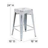 Commercial Grade 24" High Backless Distressed White Metal Indoor-Outdoor Counter Height Stool
