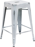 Commercial Grade 24" High Backless Distressed White Metal Indoor-Outdoor Counter Height Stool