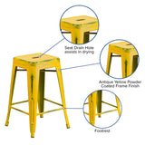 Commercial Grade 24" High Backless Distressed Yellow Metal Indoor-Outdoor Counter Height Stool
