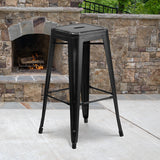 Commercial Grade 30" High Backless Distressed Black Metal Indoor-Outdoor Barstool by Office Chairs PLUS