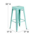 Commercial Grade 30" High Backless Mint Green Indoor-Outdoor Barstool