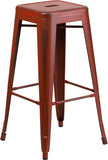 Commercial Grade 30" High Backless Distressed Kelly Red Metal Indoor-Outdoor Barstool