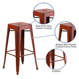 Commercial Grade 30" High Backless Distressed Kelly Red Metal Indoor-Outdoor Barstool