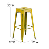 Commercial Grade 30" High Backless Distressed Yellow Metal Indoor-Outdoor Barstool