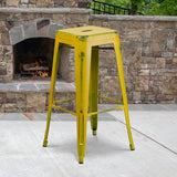 Commercial Grade 30" High Backless Distressed Yellow Metal Indoor-Outdoor Barstool by Office Chairs PLUS