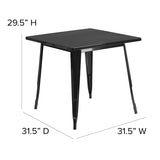 Commercial Grade 31.5" Square Black Metal Indoor-Outdoor Table