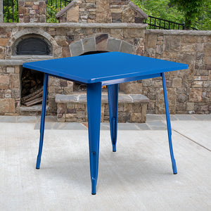 Commercial Grade 31.5" Square Blue Metal Indoor-Outdoor Table by Office Chairs PLUS