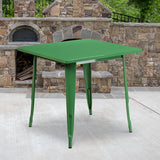 Commercial Grade 31.5" Square Green Metal Indoor-Outdoor Table by Office Chairs PLUS