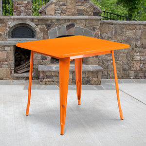 Commercial Grade 31.5" Square Orange Metal Indoor-Outdoor Table by Office Chairs PLUS