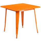 Commercial Grade 31.5" Square Orange Metal Indoor-Outdoor Table
