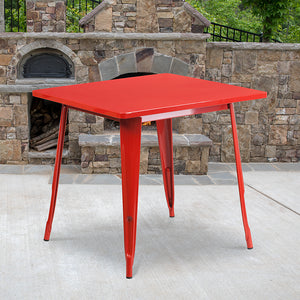 Commercial Grade 31.5" Square Red Metal Indoor-Outdoor Table by Office Chairs PLUS
