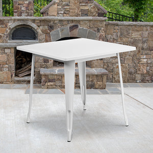 Commercial Grade 31.5" Square White Metal Indoor-Outdoor Table by Office Chairs PLUS