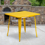 Commercial Grade 31.5" Square Yellow Metal Indoor-Outdoor Table by Office Chairs PLUS