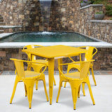 Commercial Grade 31.5" Square Yellow Metal Indoor-Outdoor Table Set with 4 Arm Chairs by Office Chairs PLUS