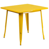 Commercial Grade 31.5" Square Yellow Metal Indoor-Outdoor Table Set with 4 Arm Chairs