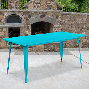Commercial Grade 31.5" x 63" Rectangular Crystal Teal-Blue Metal Indoor-Outdoor Table by Office Chairs PLUS