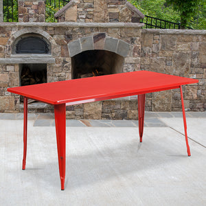 Commercial Grade 31.5" x 63" Rectangular Red Metal Indoor-Outdoor Table by Office Chairs PLUS
