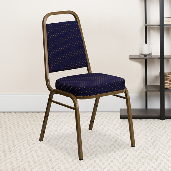 HERCULES Series Trapezoidal Back Stacking Banquet Chair in Navy Patterned Fabric - Gold Frame by Office Chairs PLUS