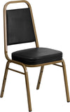 HERCULES Series Trapezoidal Back Stacking Banquet Chair in Black Vinyl - Gold Frame