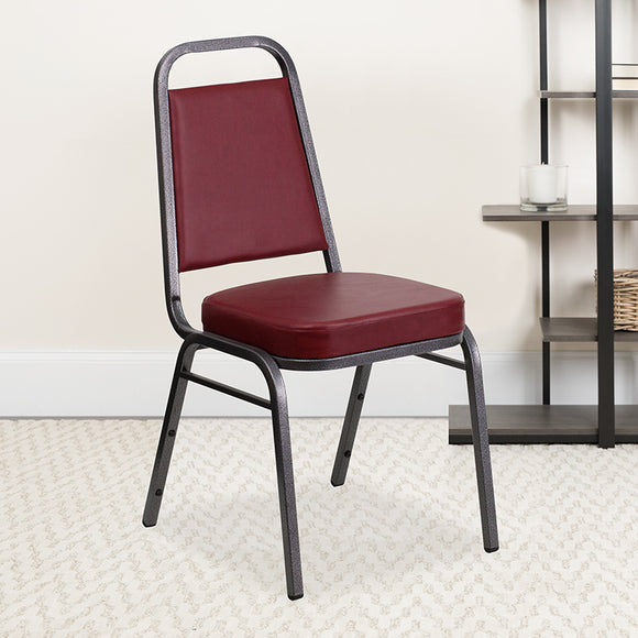 HERCULES Series Trapezoidal Back Stacking Banquet Chair in Burgundy Vinyl - Silver Vein Frame by Office Chairs PLUS
