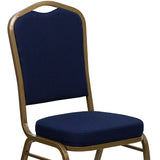 HERCULES Series Crown Back Stacking Banquet Chair in Navy Blue Patterned Fabric - Gold Frame