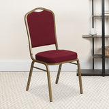HERCULES Series Crown Back Stacking Banquet Chair in Burgundy Fabric - Gold Frame by Office Chairs PLUS