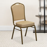HERCULES Series Crown Back Stacking Banquet Chair in Beige Patterned Fabric - Gold Frame by Office Chairs PLUS