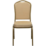 HERCULES Series Crown Back Stacking Banquet Chair in Beige Patterned Fabric - Gold Frame