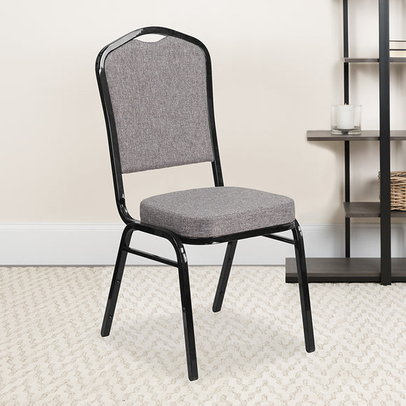 HERCULES Series Crown Back Stacking Banquet Chair in Gray Fabric - Black Frame by Office Chairs PLUS