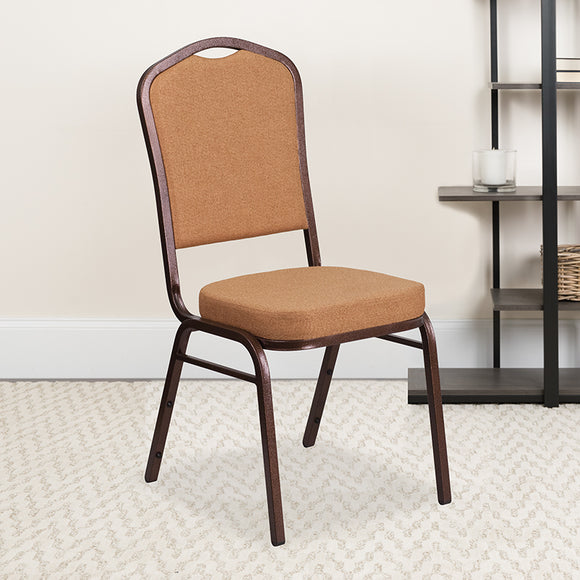 HERCULES Series Crown Back Stacking Banquet Chair in Light Brown Fabric - Copper Vein Frame by Office Chairs PLUS