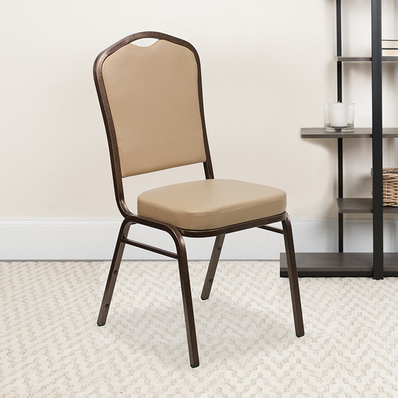 HERCULES Series Crown Back Stacking Banquet Chair in Tan Vinyl - Copper Vein Frame by Office Chairs PLUS