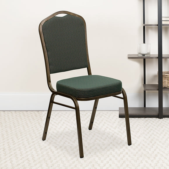 HERCULES Series Crown Back Stacking Banquet Chair in Green Patterned Fabric - Gold Vein Frame by Office Chairs PLUS