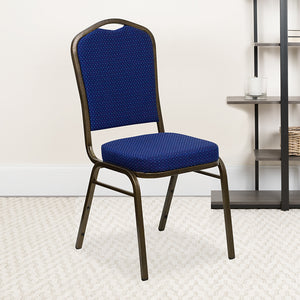 HERCULES Series Crown Back Stacking Banquet Chair in Navy Blue Patterned Fabric - Gold Vein Frame by Office Chairs PLUS