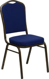 HERCULES Series Crown Back Stacking Banquet Chair in Navy Blue Patterned Fabric - Gold Vein Frame