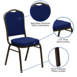 HERCULES Series Crown Back Stacking Banquet Chair in Navy Blue Patterned Fabric - Gold Vein Frame