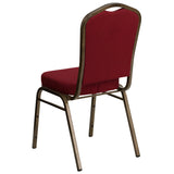 HERCULES Series Crown Back Stacking Banquet Chair in Burgundy Fabric - Gold Vein Frame
