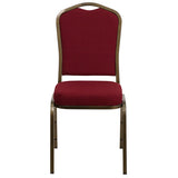 HERCULES Series Crown Back Stacking Banquet Chair in Burgundy Fabric - Gold Vein Frame