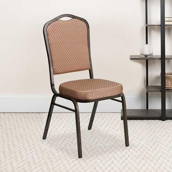 HERCULES Series Crown Back Stacking Banquet Chair in Gold Diamond Patterned Fabric - Gold Vein Frame by Office Chairs PLUS