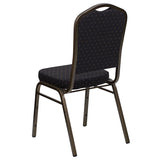 HERCULES Series Crown Back Stacking Banquet Chair in Black Patterned Fabric - Gold Vein Frame