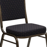 HERCULES Series Crown Back Stacking Banquet Chair in Black Patterned Fabric - Gold Vein Frame